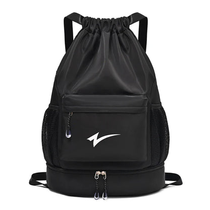 Drawstring Fitness Bag — Lightweight Multi-Pocket Gym Backpack with Separate Shoe Compartment, Foldable Outdoor Training Bag