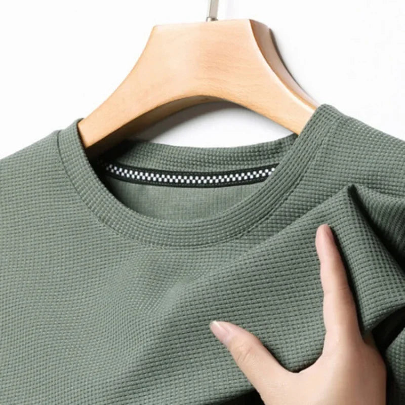 Men's Summer Waffle Round Neck Short Sleeve T-Shirt - Casual Short Sleeve Top