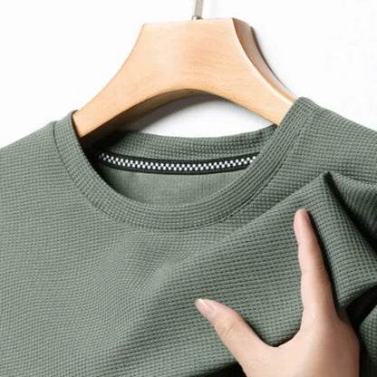 Men's Summer Waffle Round Neck Short Sleeve T-Shirt - Casual Short Sleeve Top