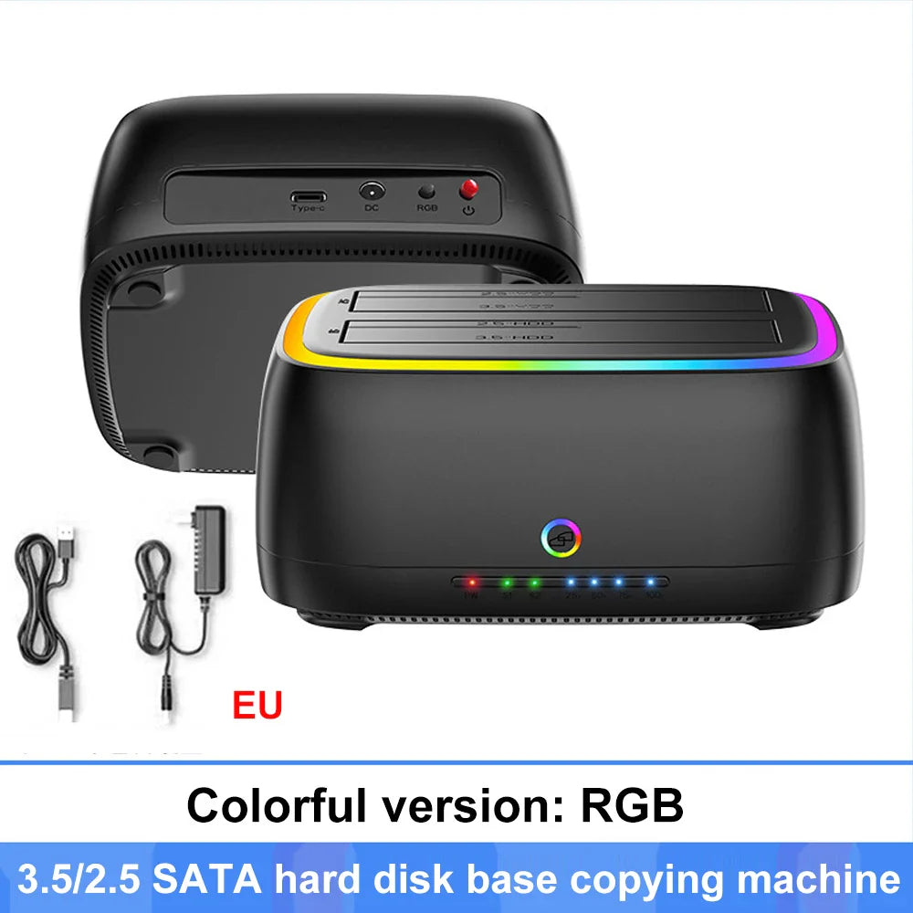 7-in-1 Dual Bay Hard Drive Docking Station USB 3.0 – 5Gbps SATA HDD/SSD Clone Enclosure for 2.5" & 3.5" Drives, TF/SD Card Reader