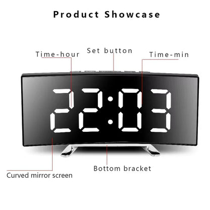 Noiseless LED Mirror Alarm Clock — Large Digital Display Silent Electronic Clock