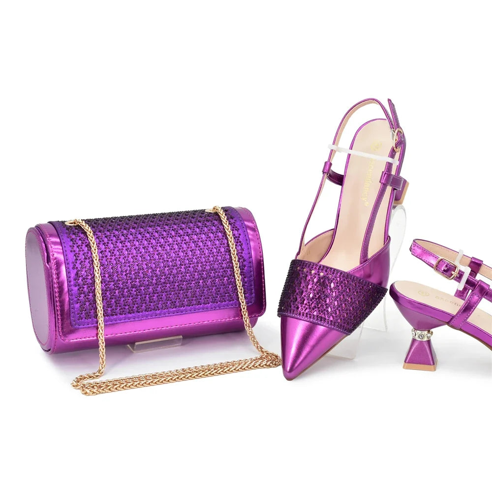 Women’s Rhinestone Italian Shoe & Bag Set - Elegant Matching Party Accessories