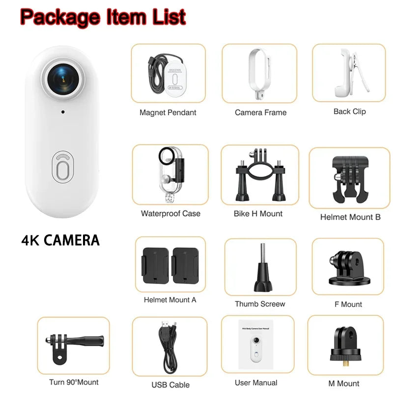 Pocket 4K Mini Magnetic Camera – Wearable Waterproof WiFi Cam for Cycling, Vlogging & Home Use