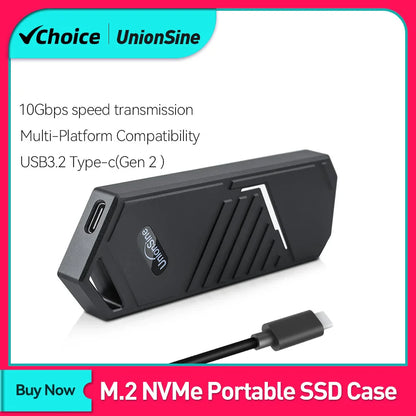UnionSine M.2 SSD Enclosure – 10Gbps NVMe PCIe SSD Case with UASP Support for M Key Solid State Drives