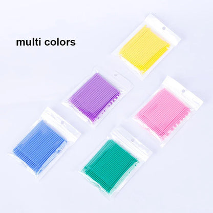 100pcs Eyelash Cleaning Brushes – Micro Cotton Swabs for Lash Extensions & Makeup Remover