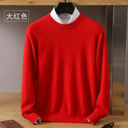 Men's Pure Mink Cashmere Sweater - Luxury O-Neck Long Sleeve Knit Pullover For Autumn & Winter Fashion