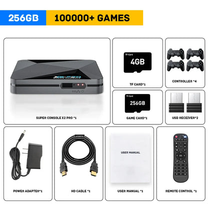 KINHANK Super Console X2 Pro Retro Game Box with 60,000 Built-in Games – Arcade, MAME, DC & SS Support with Wireless Gamepad Gift Set