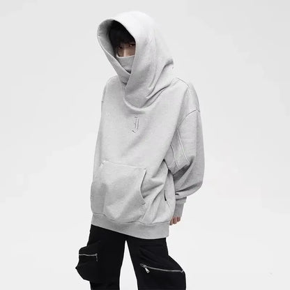 Autumn Ninja Streetwear Turtleneck Hoodie - Men's Embroidered Y2K Vintage Fleece Sweatshirt, Hip Hop Fashion
