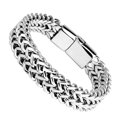 Stainless Steel Fish Scale Bracelet - Double Row Braided Magnetic Buckle Alloy Jewelry