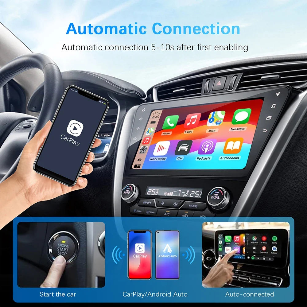 2025 CarPlay Wireless Adapter – 2 in 1 Android Auto Smart Dongle, 5G WiFi for iPhone & Android, Compatible with Volvo, Benz, MG, Kia, Chery, VW
