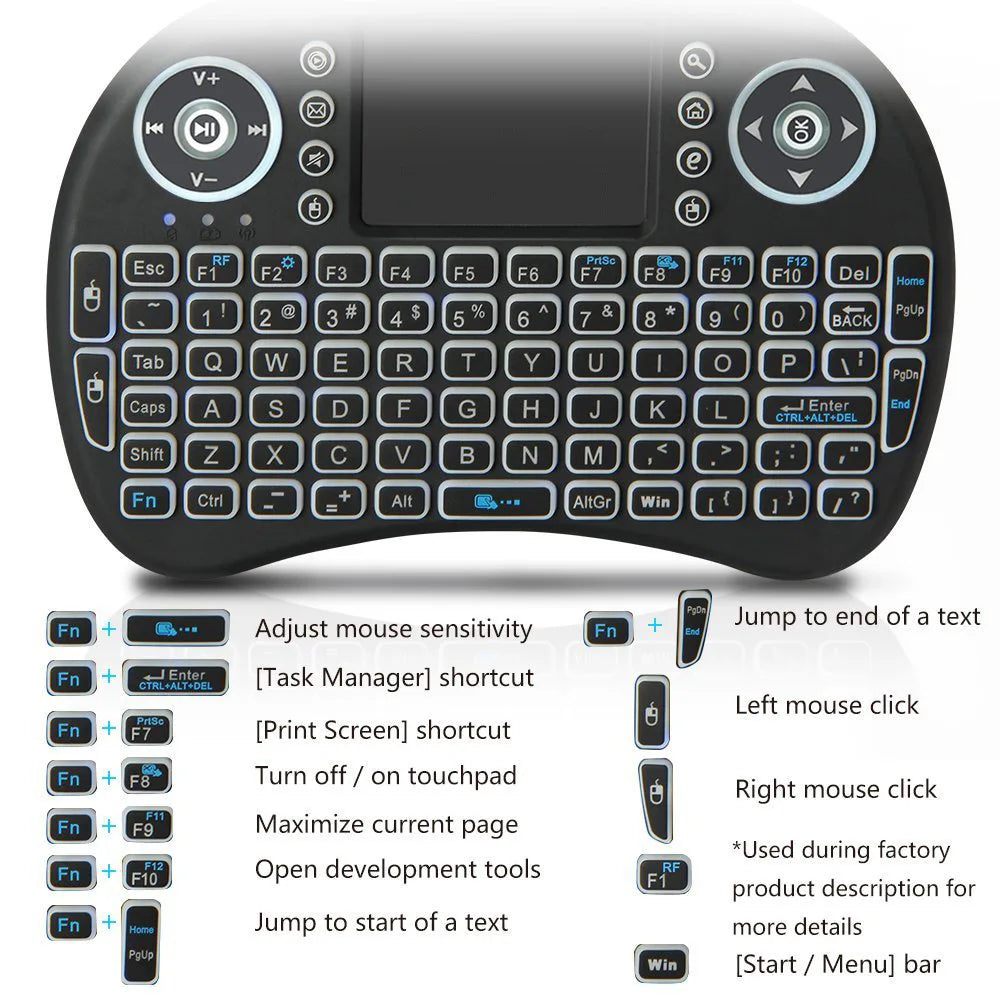2.4G Air Mouse Remote — Colorful Backlight Touchpad Keyboard for Android TV Box & PC I8 Mini Wireless
