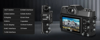 Compact 4K Digital Camera – 64MP WiFi Webcam, Retro Vlog Recorder with 3-Inch Flip Screen & Wide Angle Lens for YouTube