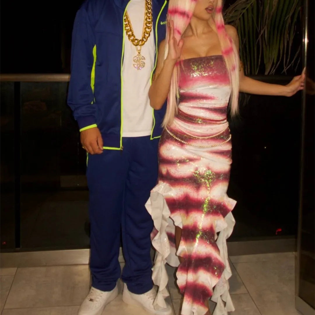 Women's Halloween Shark Tale Costume Dress - Lola-Inspired Ruffle Hem Strapless Cosplay Maxi Dress