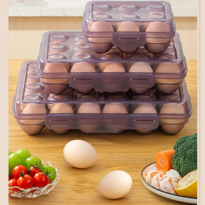 Stackable Egg Storage Box - 6/15/24 Grid Anti-Collision Egg Holder with Durable Multi-Layer Refrigerator Organizer