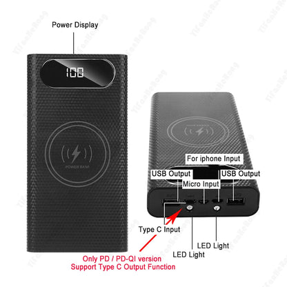 6x21700 Battery Charger Box – DIY Power Bank Holder with Dual USB & LED Light