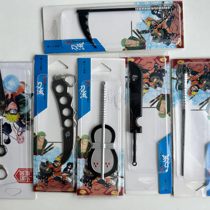 Anime Naruto Weapon Keychain Set – Metal Models of Asuma, Zabuza Sword, Kisame, Hidan, Minato Kunai & Flying Thunder God Cosplay Toys for Boys