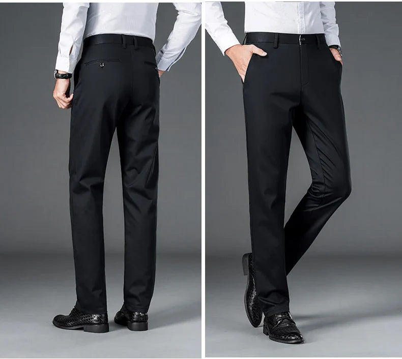 Men's Lightweight Business Casual Pants – Stretch Quick-Dry Straight Leg Trousers in Black & Deep Blue