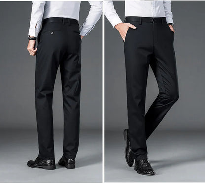 Men's Lightweight Business Casual Pants – Stretch Quick-Dry Straight Leg Trousers in Black & Deep Blue