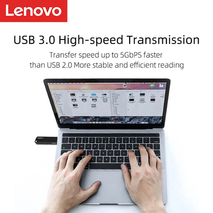 Lenovo D204 2 in 1 Memory Card Reader - Dual Interface USB 3.0 SD Card Adapter, Multi-Device Compatible
