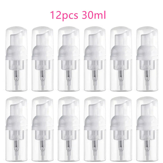 12pcs Portable Foaming Pump Bottles – 30/60ML Refillable Clear Dispenser for Lotion, Shampoo & Soap