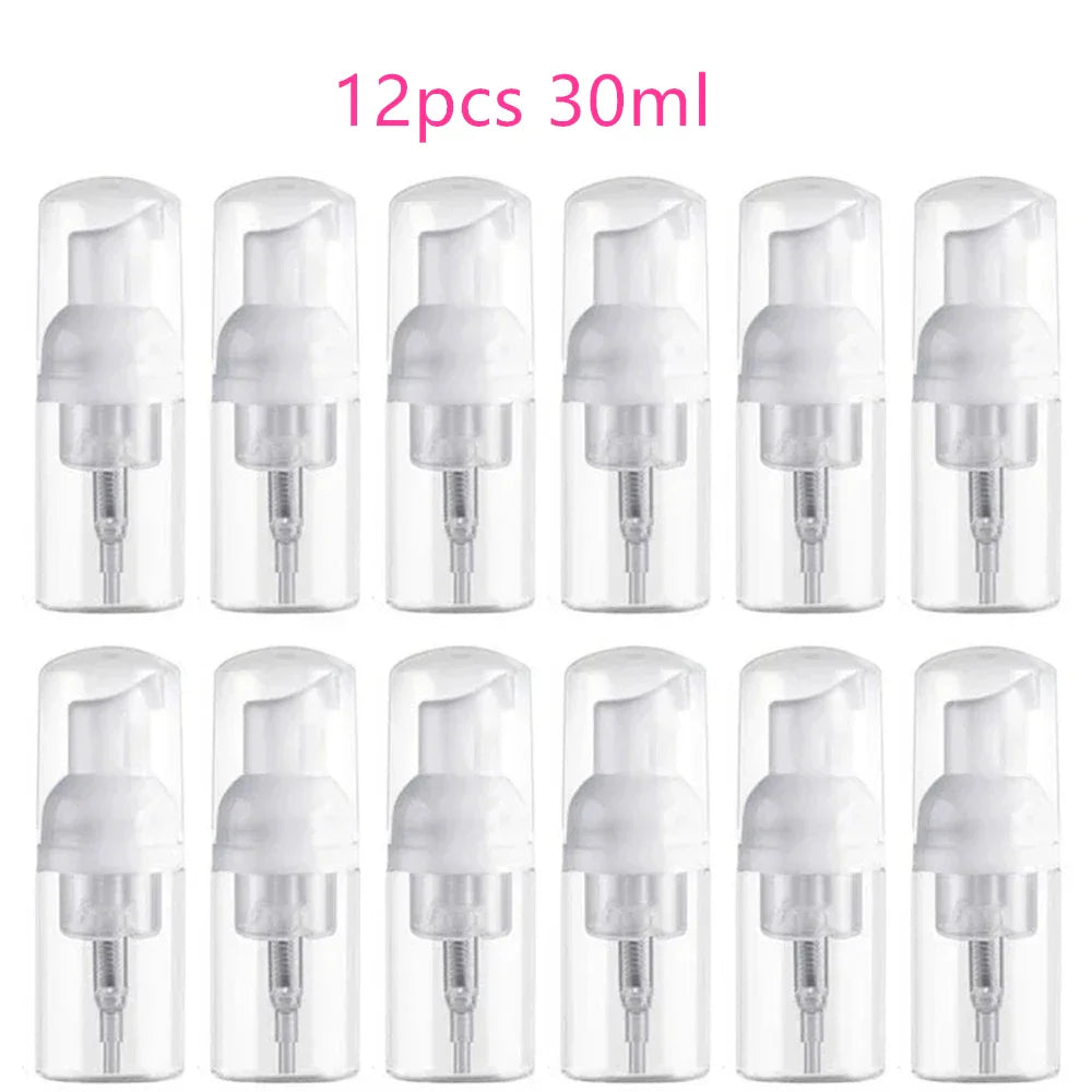 12pcs Portable Foaming Pump Bottles – 30/60ML Refillable Clear Dispenser for Lotion, Shampoo & Soap