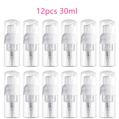 12pcs Portable Foaming Pump Bottles – 30/60ML Refillable Clear Dispenser for Lotion, Shampoo & Soap