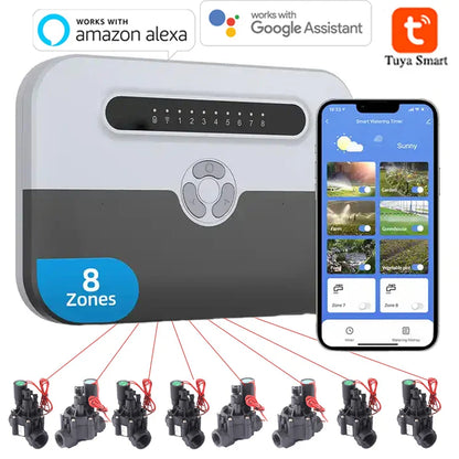 8 Station WiFi Indoor Smart Sprinkler Controller – Remote Irrigation System Control via Phone, Alexa Compatible