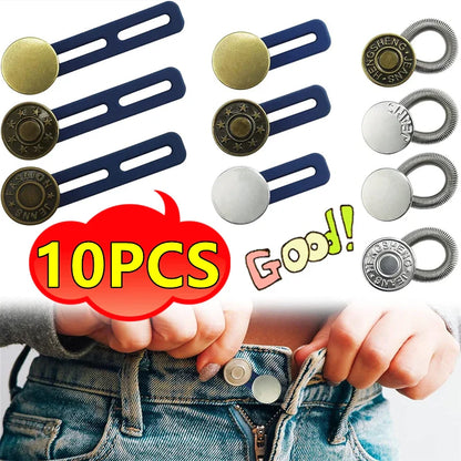 Adjustable Metal Button Extender for Jeans & Pants – Retractable Waistband Expander (1/5/10PCS Sewing Free)