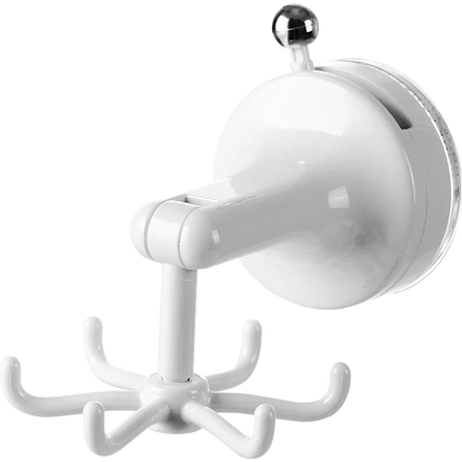 Drill-Free 6-Claw Rotating Suction Cup Kitchen Hook — Rotatable Plastic Wall-Mount Spatula & Cookware Holder