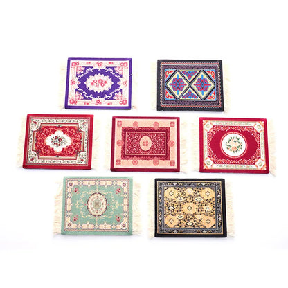 Mini Persian Rug-Style Mouse Pad - Woven Carpet Pattern with Fringe, Perfect for Home Office and Laptop Use