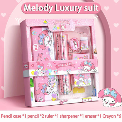 Sanrio Learning Stationery Set – Kuromi, Melody & Cinnamoroll Cartoon Pencil and Eraser Gift Box for Kids