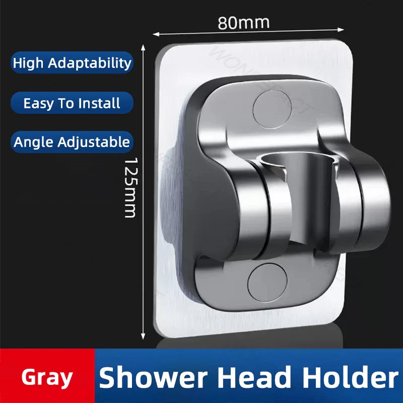 Universal No-Drill Adjustable Shower Head Holder – Wall-Mounted Bracket with Stable Rotation for Bathroom Accessories