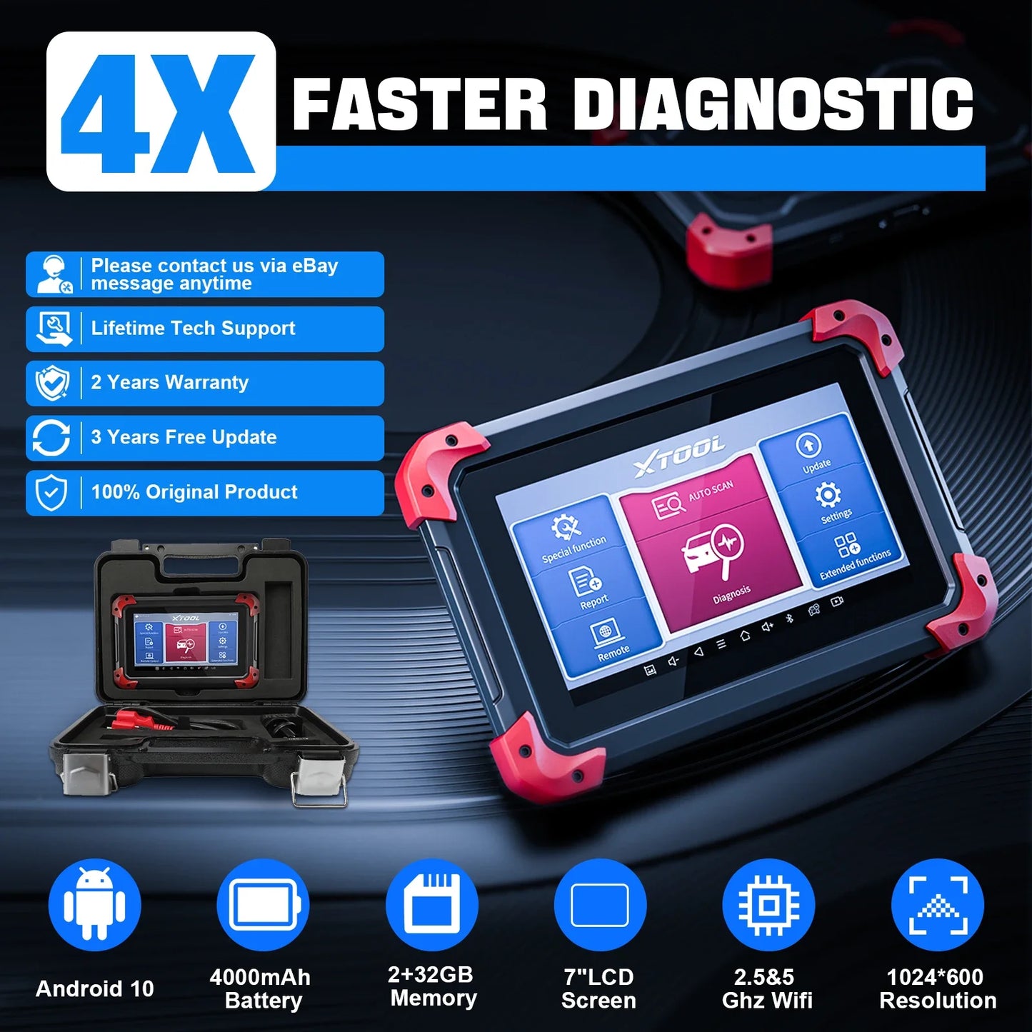 XTOOL D7 OBD2 Car Diagnostic Tool – Bi Directional Automotive Scanner with ECU Coding, 36+ Services & 3-Year Free Update