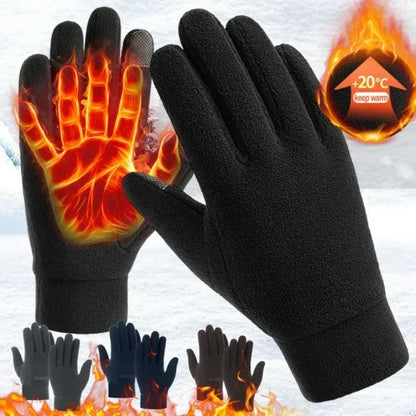 Winter Thermal Fleece Gloves - Thick Warm Windproof Full Finger Gloves for Men and Women Running Skiing Cycling Outdoor Activities