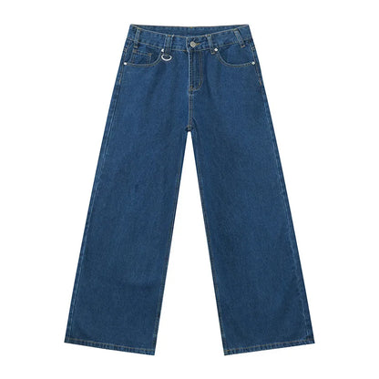 IEFB Men’s Summer Denim Jeans – Washed Blue Straight Loose Wide-Leg Casual Pants