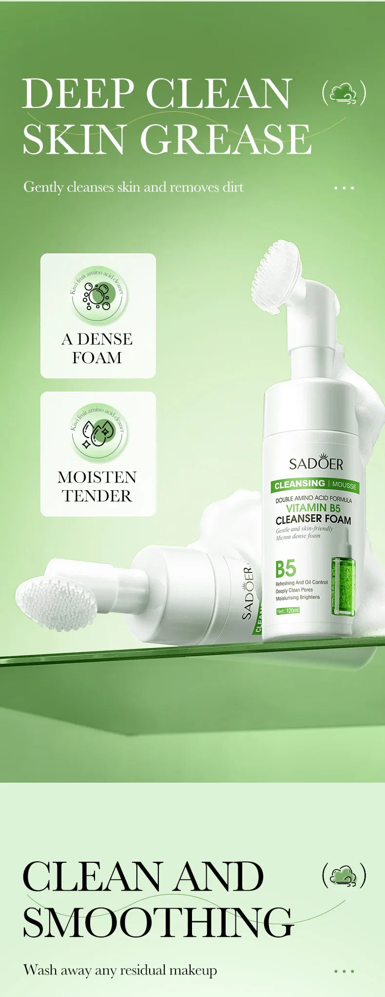 SAODER Q10 & Vitamin C Facial Cleanser — Moisturizing Brightening Face Wash Foam for Gentle Skin Cleansing