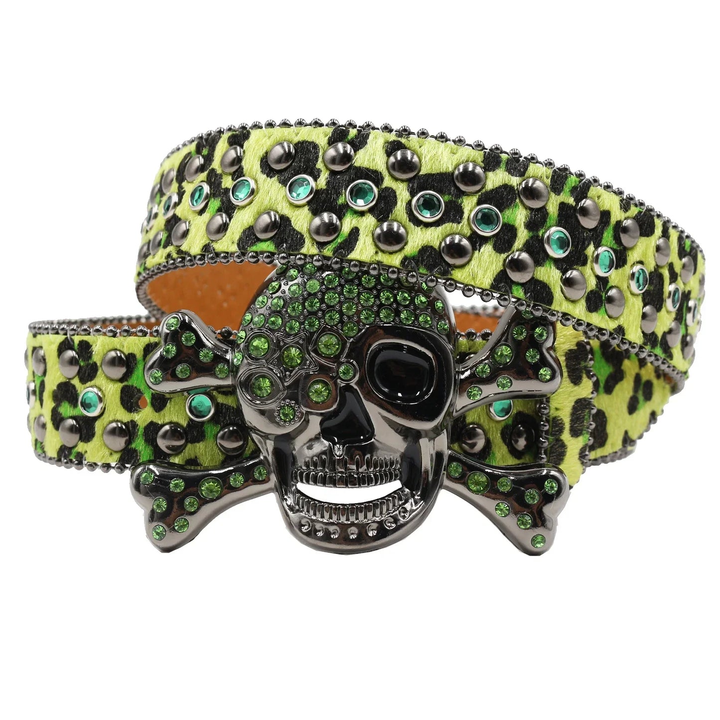 Women’s Rhinestone Skull Leather Belt – Luxury Designer Studded Strap for Jeans, White & Black