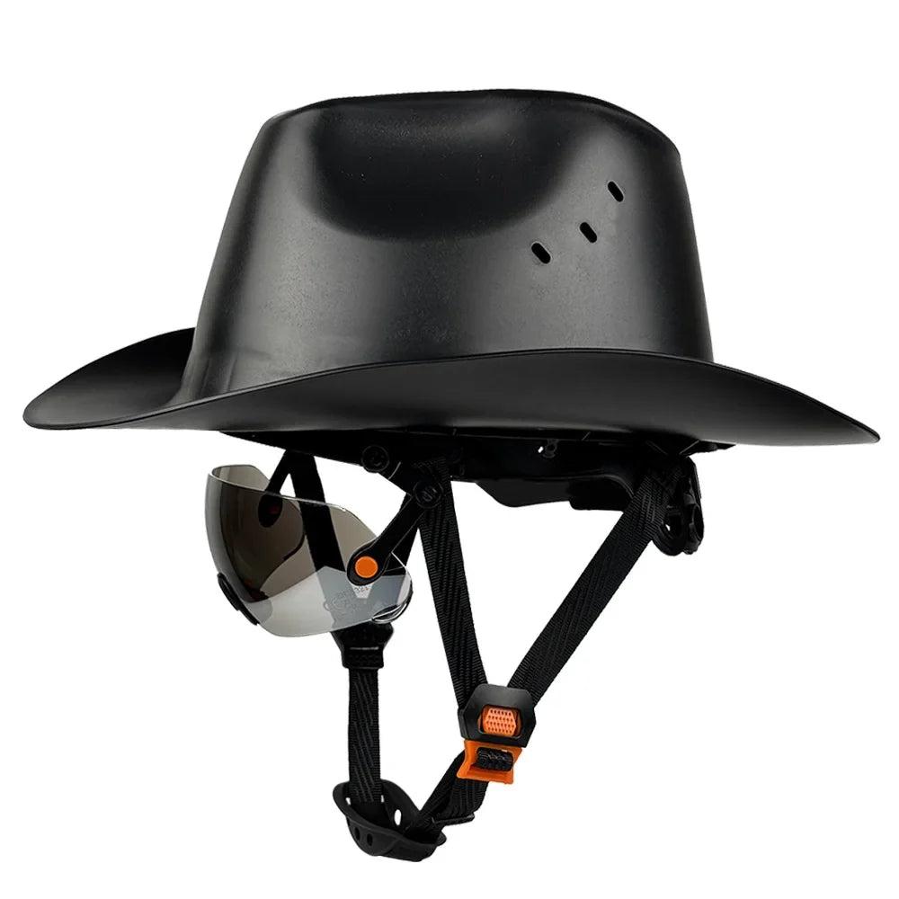 Cowboy Safety Helmet with Sunglasses - Wide-Brim HDPE Hard Hat for Construction Work