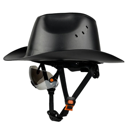 Cowboy Safety Helmet with Sunglasses - Wide-Brim HDPE Hard Hat for Construction Work