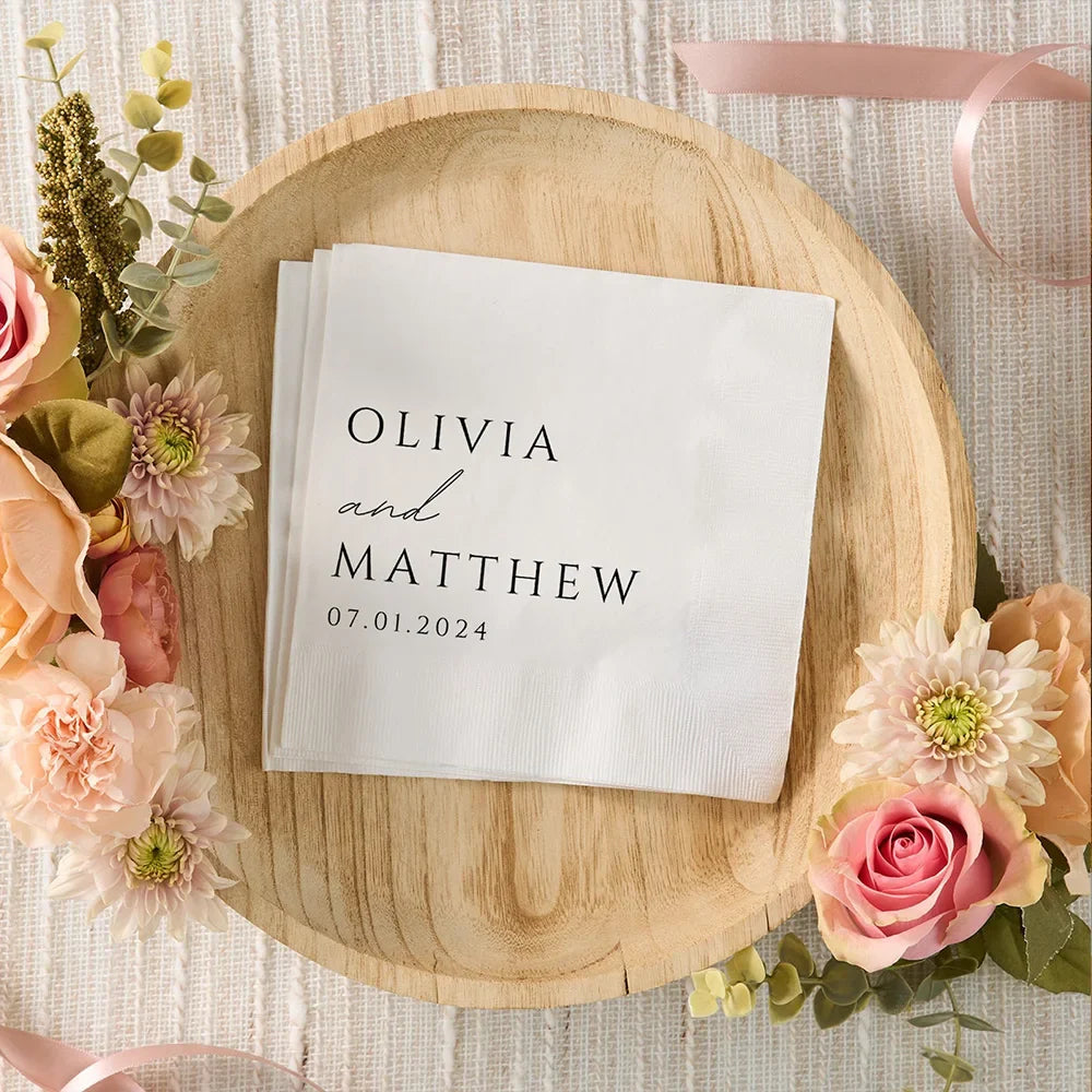 50pcs Personalized Wedding Cocktail Napkins – Custom Initials & Pet Portrait Dinner Party Decor
