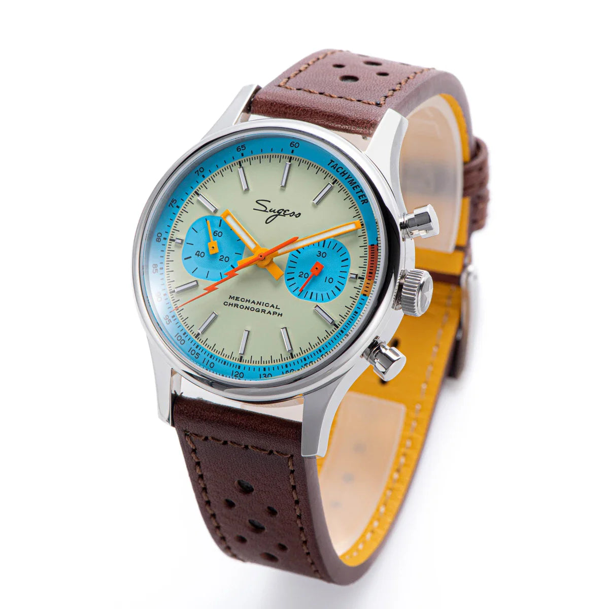 Sugess Pilot Men’s Chronograph Watch — Original ST1901 Mechanical Movement, Sapphire Crystal, Waterproof Racing Strap