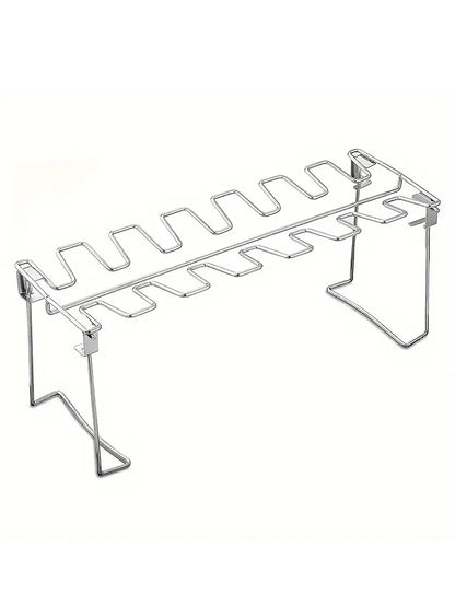 14-Slot Stainless Steel Chicken Leg Rack with Drip Tray – Heavy-Duty Grill & Smoker Wing/Drumstick Holder