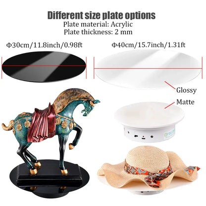 BFOLLOW 20/30/40cm Remote Control Electric Turntable – 360° Rotating Rechargeable Mirror Display Stand for Photography & Video