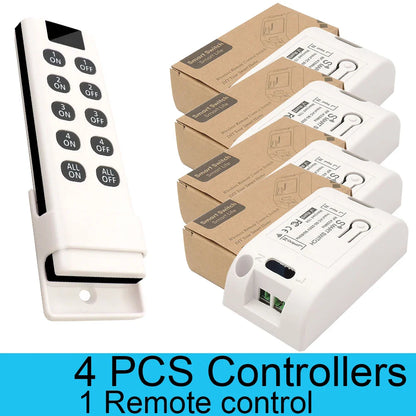 Wireless RF 433MHz Remote On/Off Light Switch Controller, AC 220V 10A Relay for Ceiling Lamp, LED, and Fan Smart Home Control