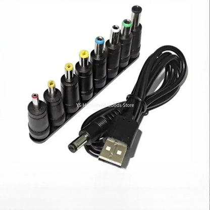 USB to DC 5.5x2.1mm Power Cable - 8-Connector Tips for CCTV Cameras and TV Boxes