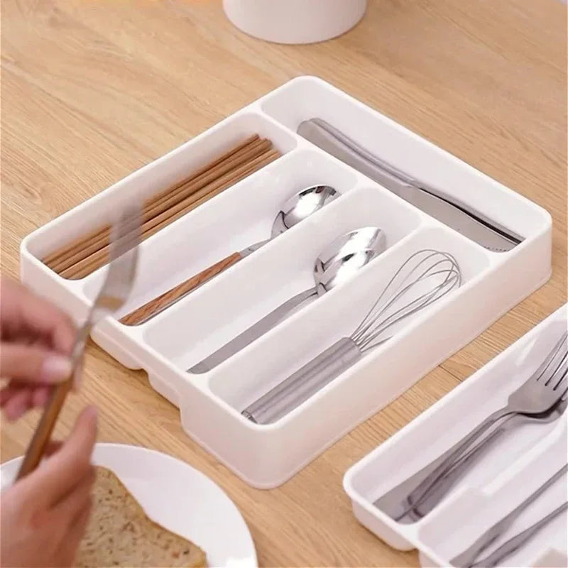 4/5 Compartments Cutlery Organizer Tray – Easy-Clean Drawer Divider for Spoon, Fork & Kitchen Utensils