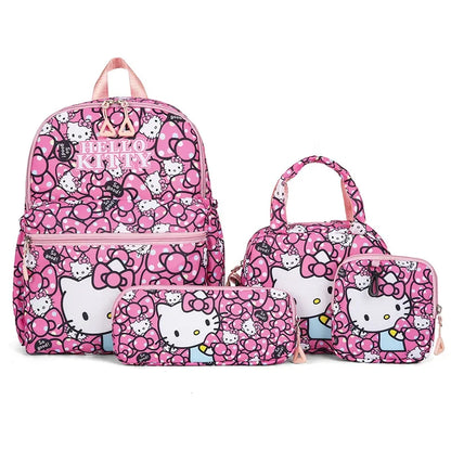 Hello Kitty Sanrio 4-Piece Backpack Set – Includes Pencil Case, Shoulder Bag, Wallet, Kuromi & Melody School Bags