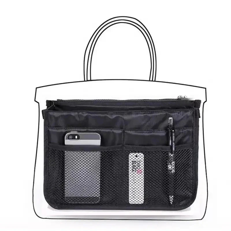 Women’s Nylon Makeup Organizer Insert Bag – Large Capacity Travel Cosmetic Handbag Liner & Tote Purse Organizer for Ladies