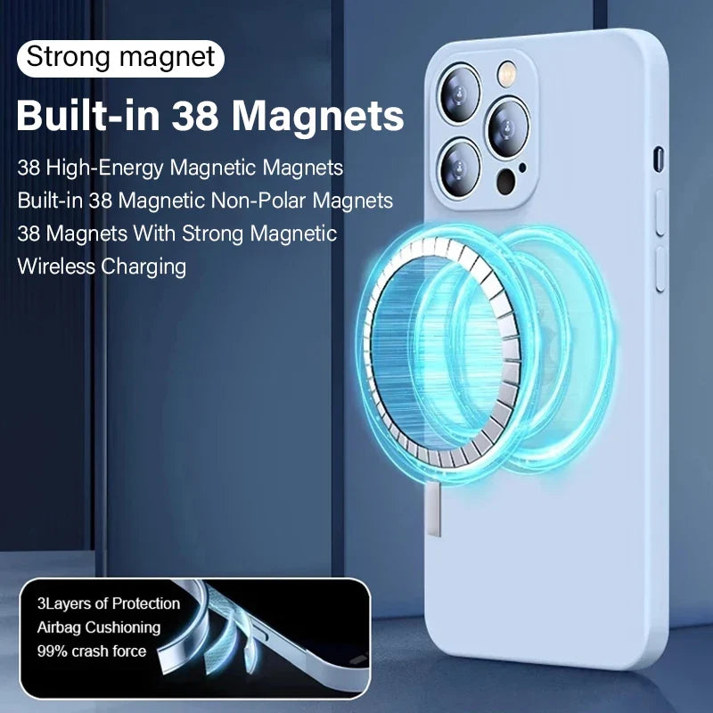 MagSafe Magnetic Silicone Case - Original Wireless Charging Cover for iPhone 15 14 13 12 11 Pro Max Mini X XR XS 8 Plus