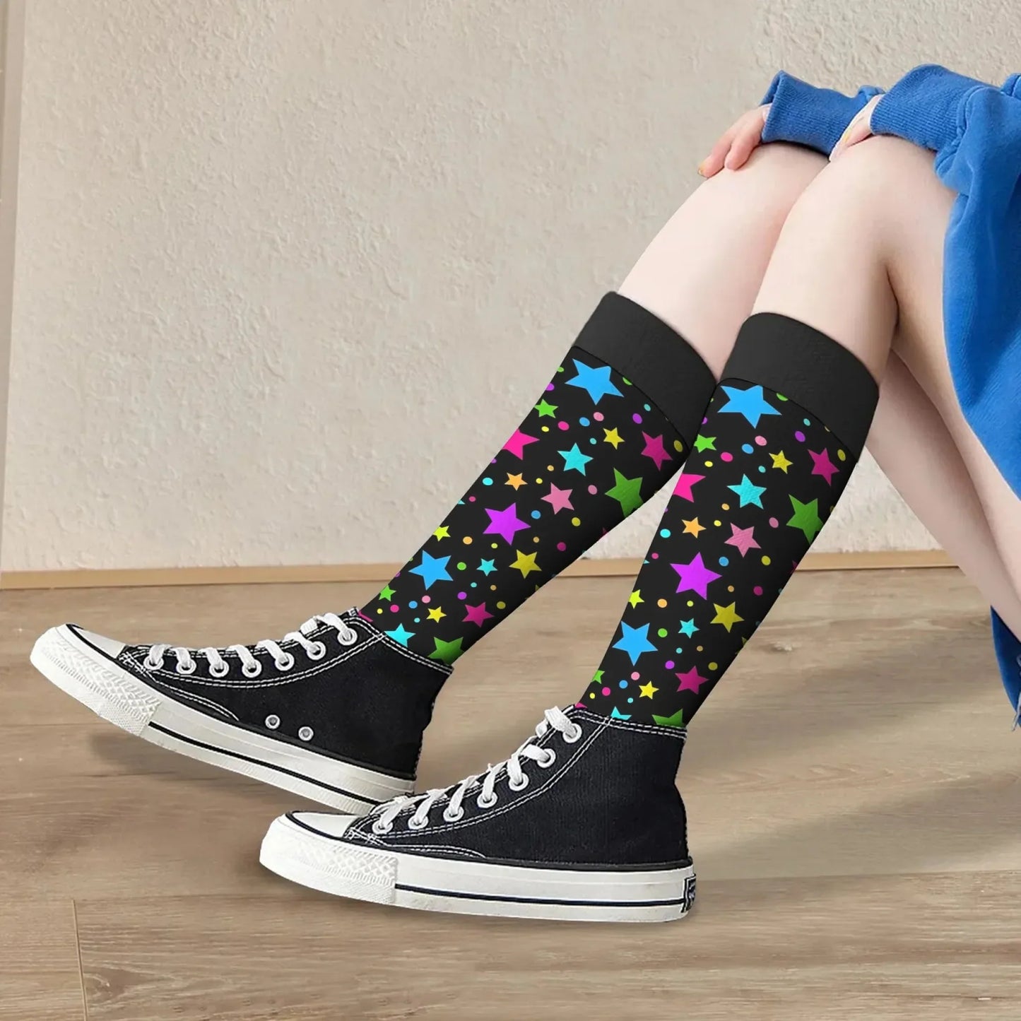 Colorful Star Novelty Socks for Women & Men, Hip-Hop Fashion Compression Warm Comfortable Street Style Gift Stockings